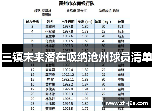 三镇未来潜在吸纳沧州球员清单